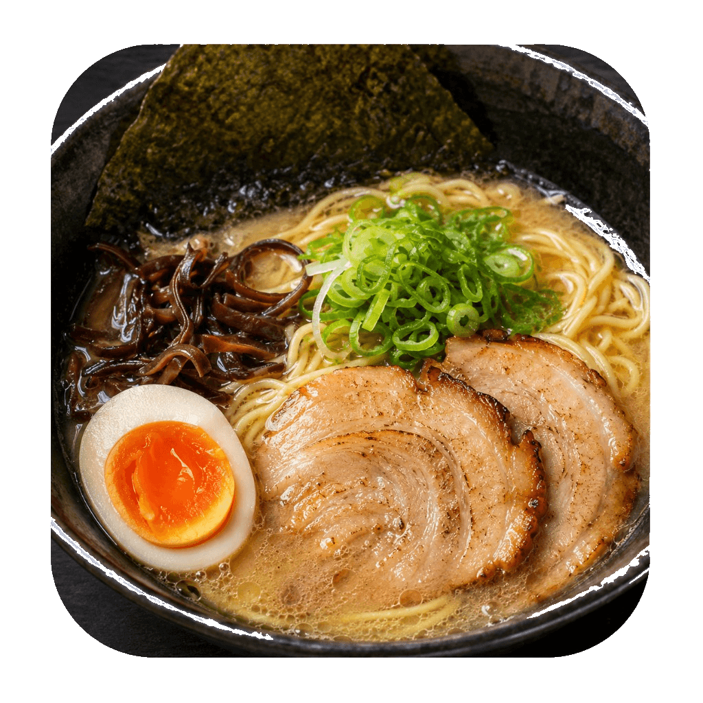Bowl of ramen with toppings.