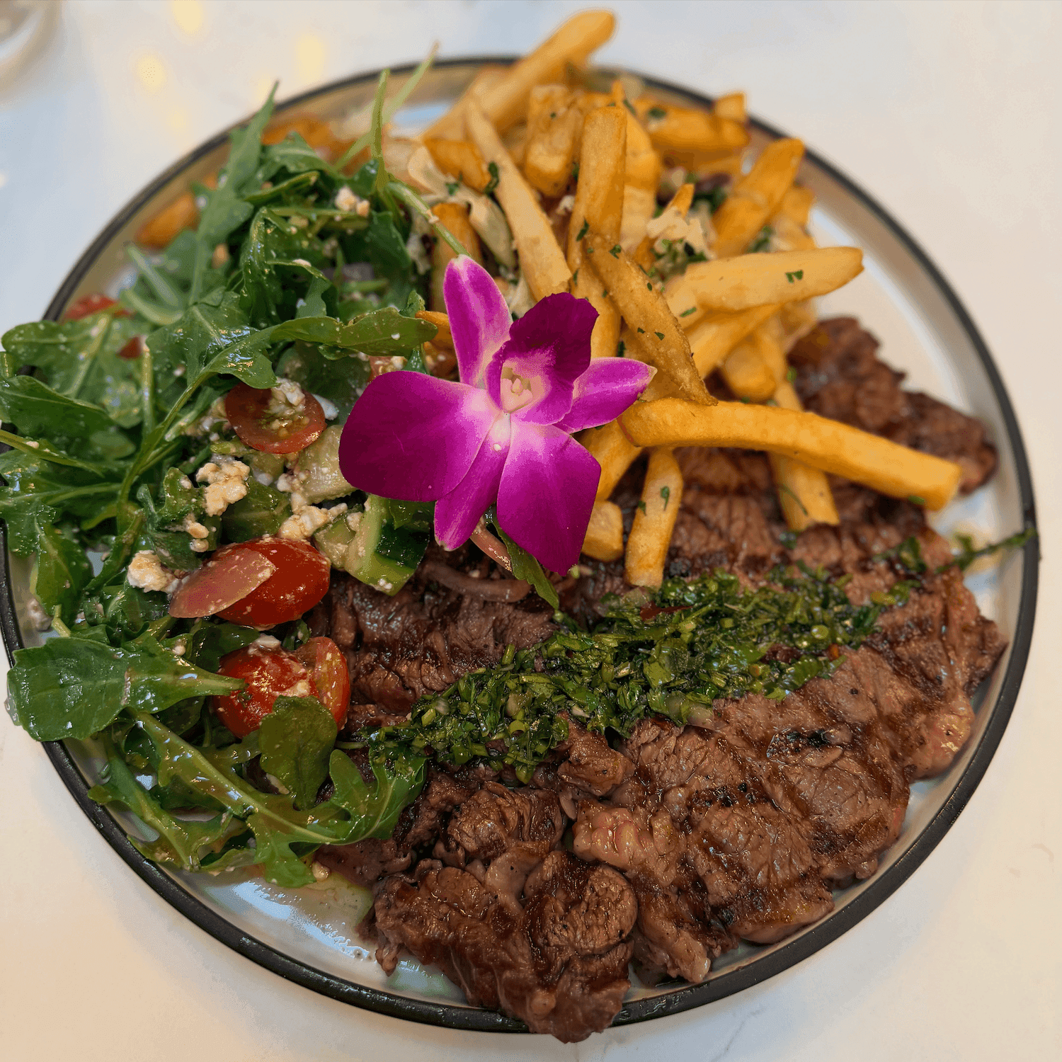Steak frites dish.